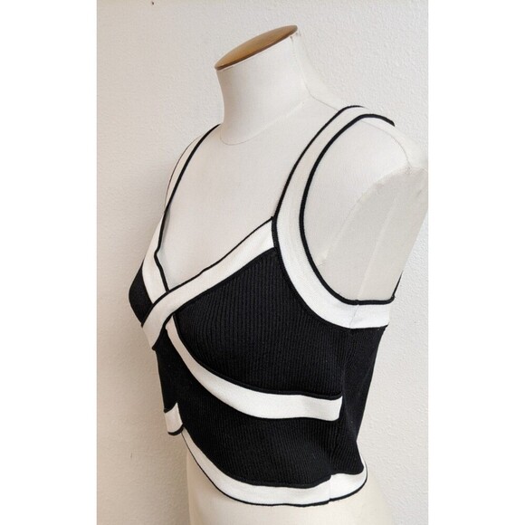 Women's CIDER Black & White Ribbed Knit Crossover Front Crop Top Sweater XL - Picture 4 of 6